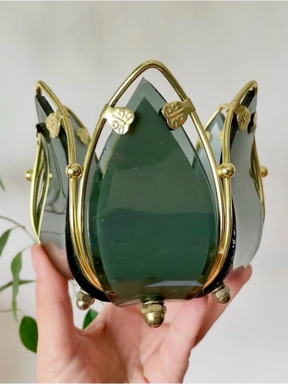 Vintage Brass and Glass Water Lily Lotus Tea light
